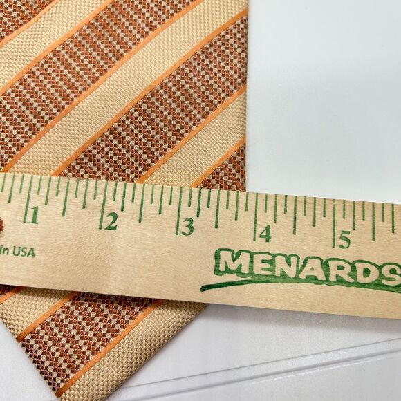 Vintage Dona/Dona Tan Orange Brown Diagonal Stripe 100% Silk Long Tie - Picture 8 of 9